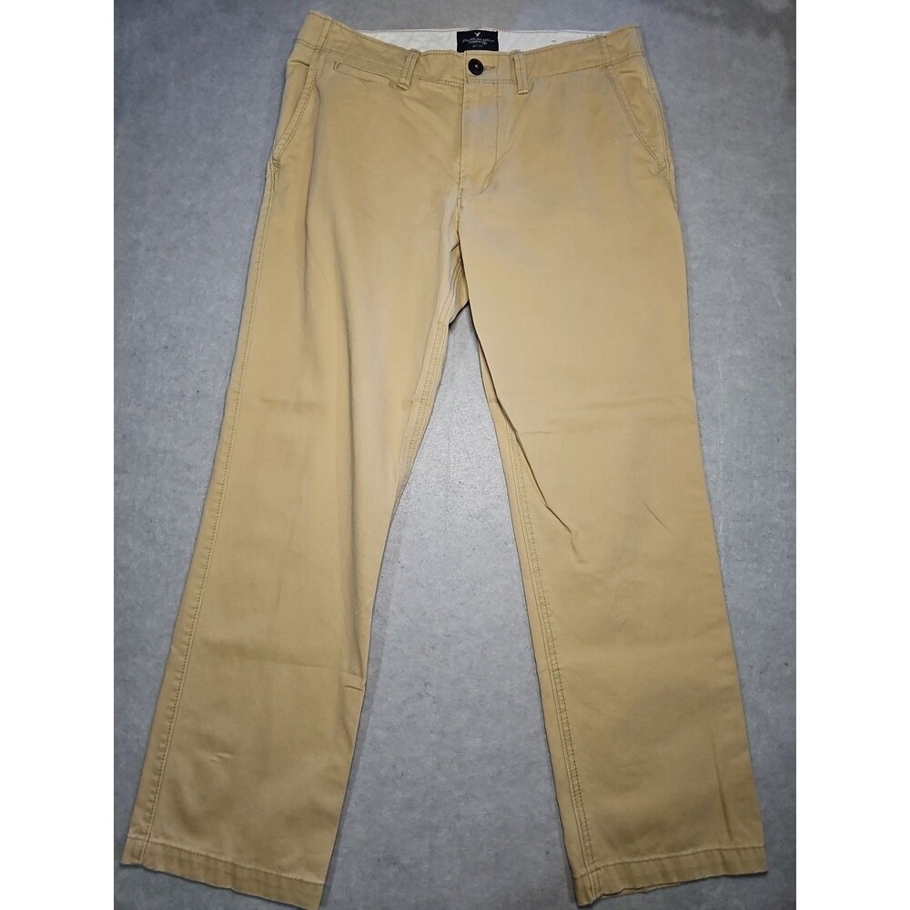 American Eagle Relaxed Straight Pants Mens 34x32 Khaki Mid Rise 100% Cotton